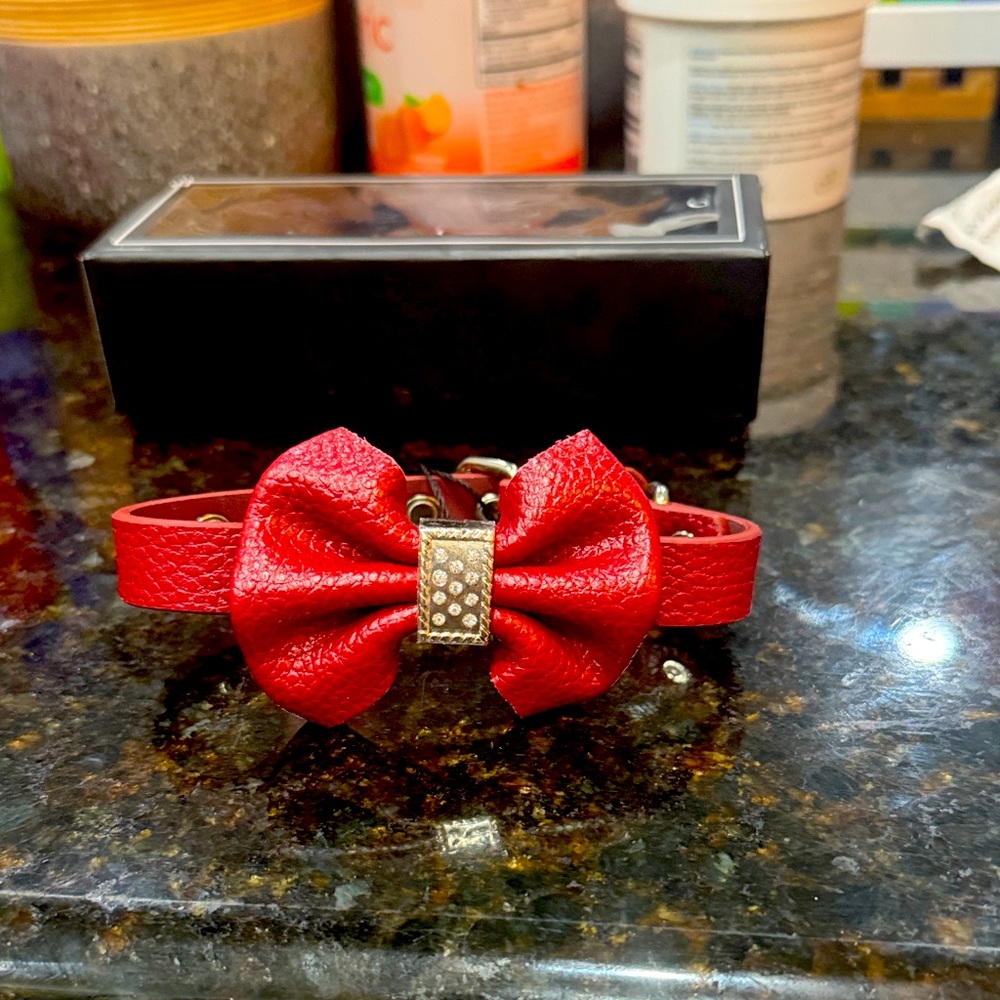 Chic Red Dog Collar with Bow